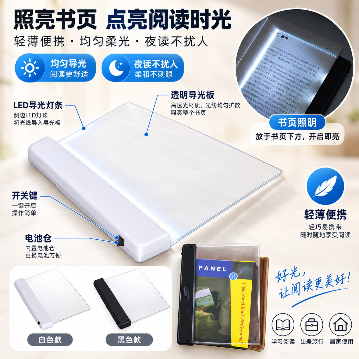 Lámpara de Lectura LED para Tableta de Plástico con Protección Ocular para Lectura Nocturna