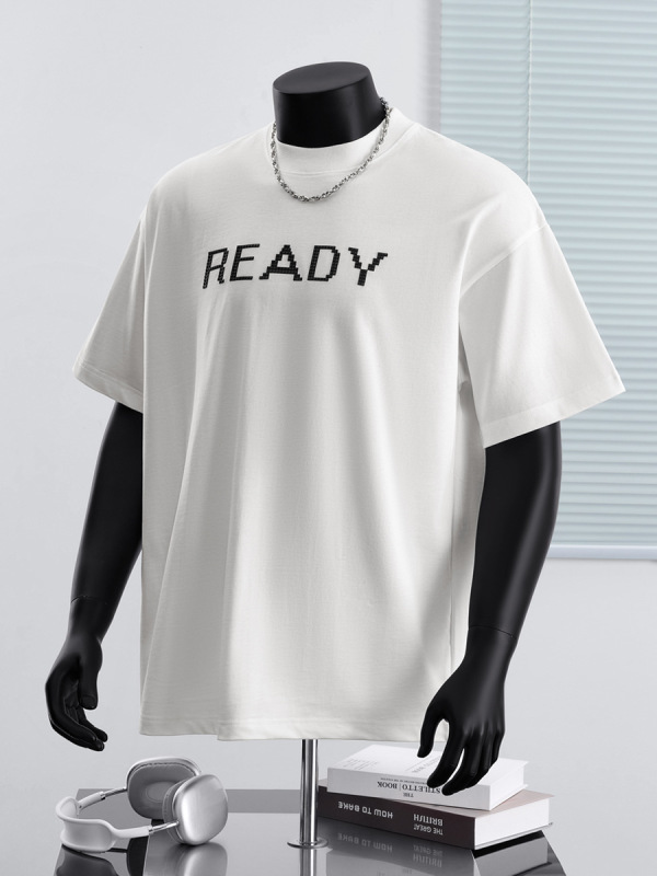 夏季高品质300g重磅印花T恤男新款经典字母READY圆领宽松男女款T|undefined