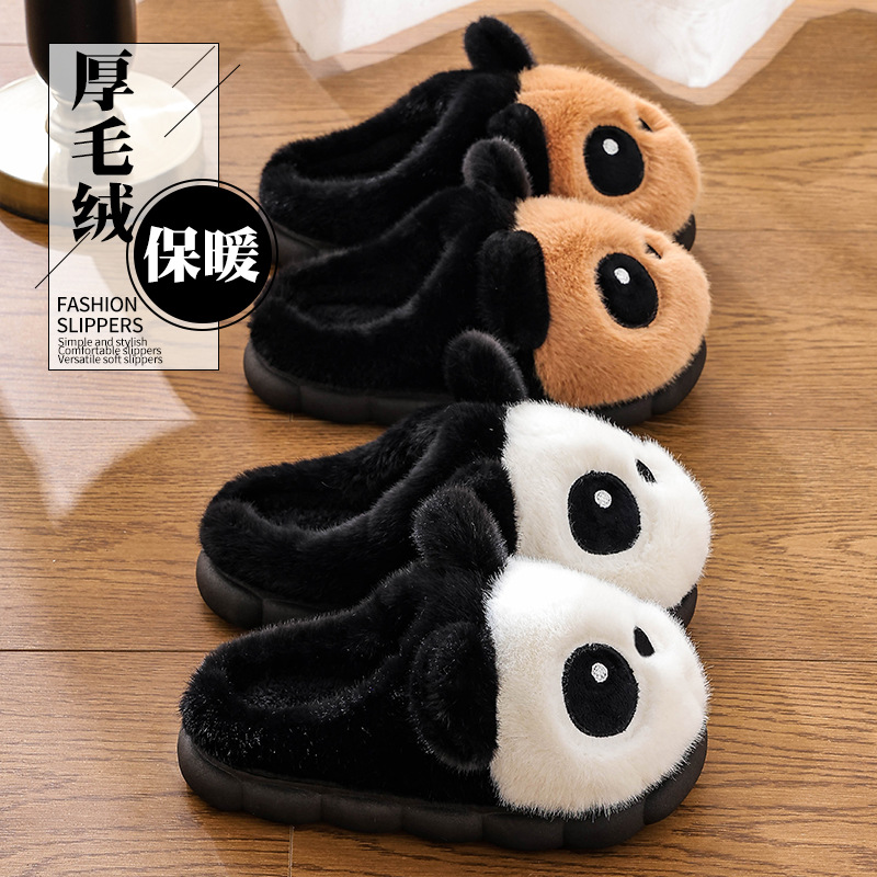Panda zapatillas de algodón para mujeres 2025 nuevo invierno pareja interior anti-derrapante zapatillas cálidas de pelo para hombres