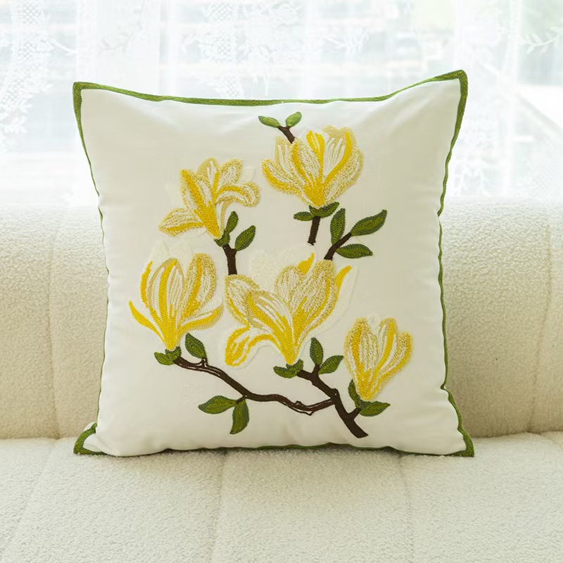 Cojín decorativo Chenille 2024, nuevo modelo, con flores pequeñas bordadas en tres dimensiones, para cabecera, dormitorio, sala de estar, ventana, con un toque de diseño.
