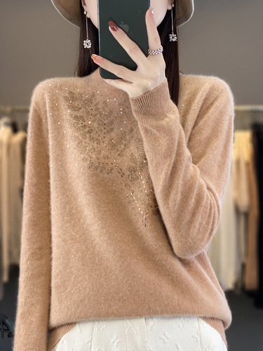 2025 new autumn and winter hot diamond half turtleneck knitted bottoming shirt for women with sweater inside sweater for women
