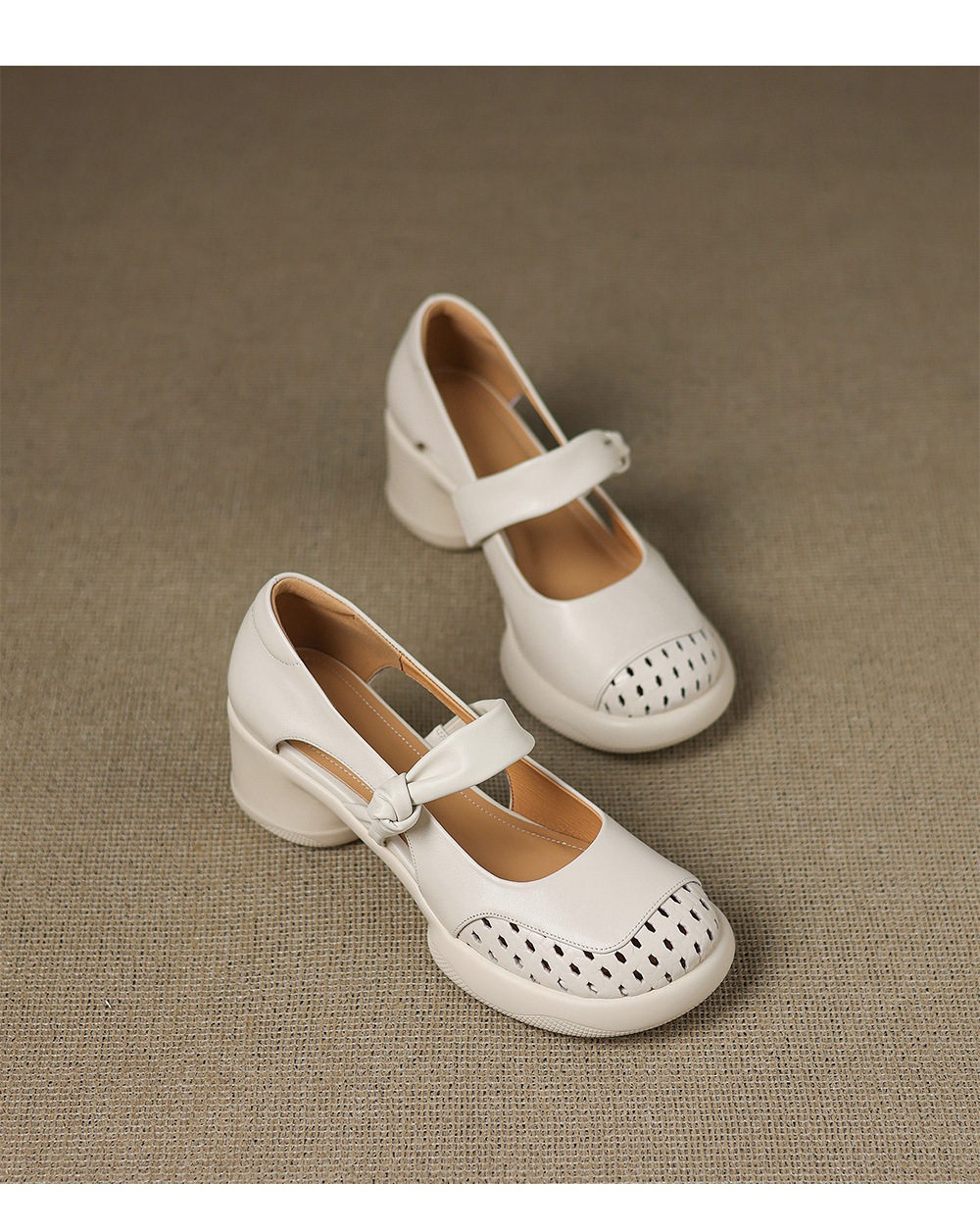 Giày sandal cao gót nữ quai ngang da bò mũi kín gót dày — đen chi tiết 14