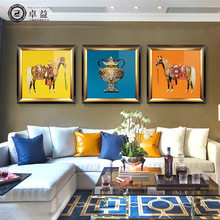 現代歐式客廳裝飾畫輕奢美式辦公室三聯掛畫馬餐廳卧室牆壁畫
