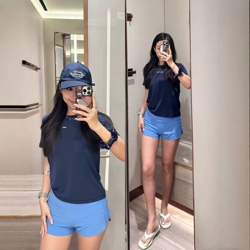 2026 Summer New Style Lu Brand Letter Print Round Neck Sports Fashion Casual Yoga Slim Fit Youthful Short Sleeve T-Shirt for Women