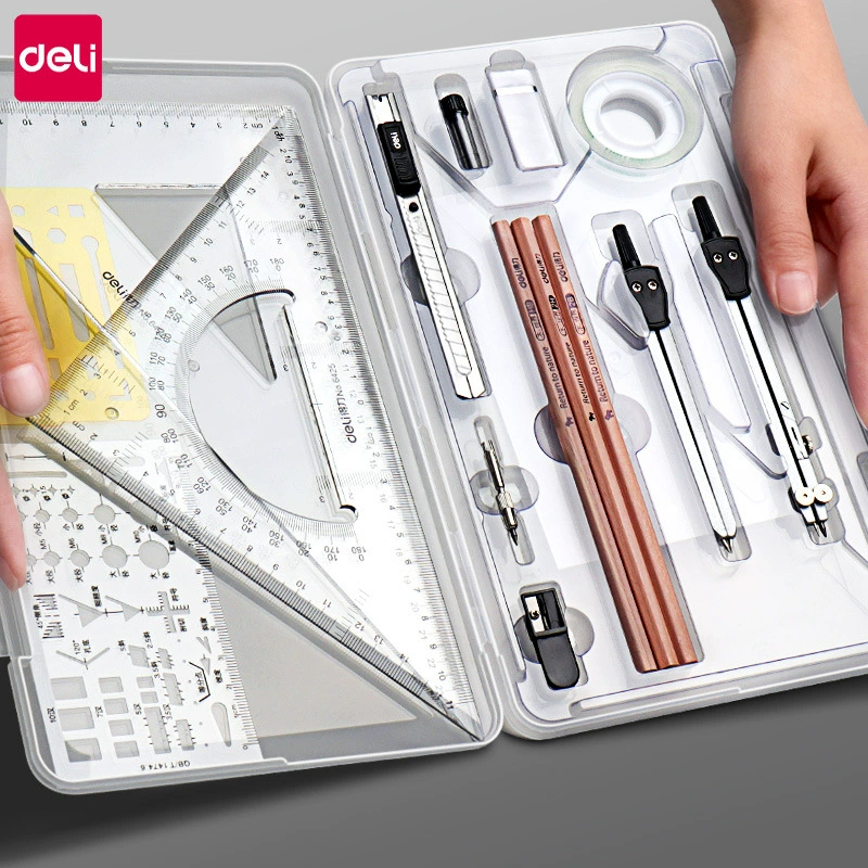 Deli Tools Engineering Drawing Machine Drawing Compasses Multifunctional Ruler Cad Drawing Set Wholesale