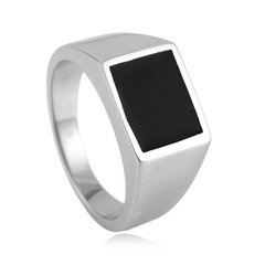歐美飾品鈦鋼長方形滴膠戒指復古潮男個性朋克不鏽鋼滴膠指環2404