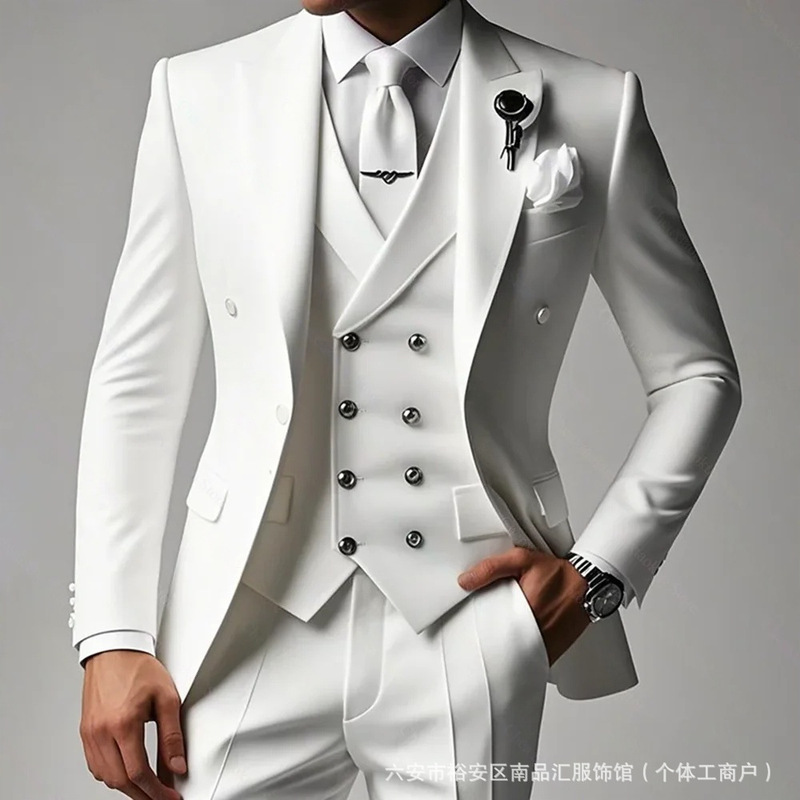 Aliexpress Amazon Men's Suit Suit Solid Color Slim Business Meeting High-End Suit Three-Piece Niche Aliexpress Amazon Men's Suit Suit Solid Color Slim Business Meeting High-End Suit Three-Piece Niche