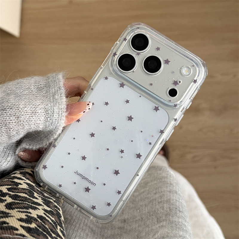 Korean-style, subtly shimmering, transparent, minimalist star-patterned phone case, suitable for iPhone 18 Pro Max, Apple 17, and iPhone 16, double-layer design, for women