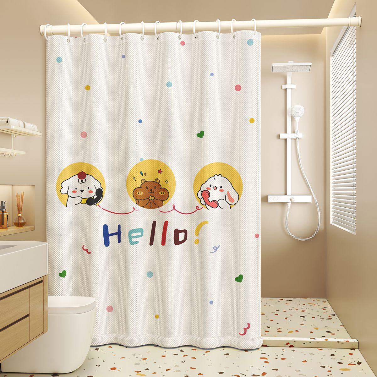 Cortina de partición de baño, cortina de ducha impresa, impermeable, a prueba de moho, sin perforaciones, cortina de ducha, cortina, cubierta de baño, cortina