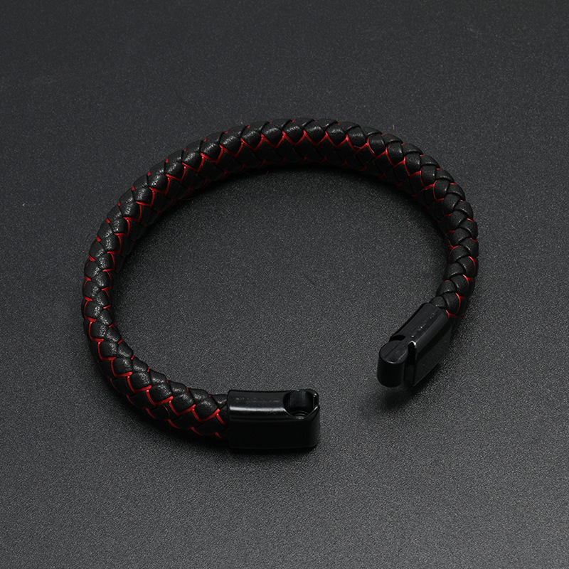 fashion simple braided alloy magnet clasp leather bracelet