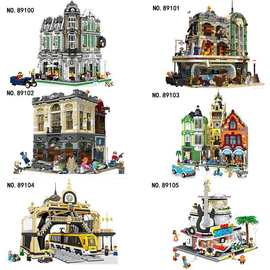杰星积木街景系列89100-89143城市建筑钟楼广场模型拼装积木玩具