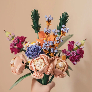 Bouquet of Flowers, Immortal Orchid Ornaments, Kidsren's Assembled Educational Chinese Building Block Toys, Girls' Birthday Gift Models
