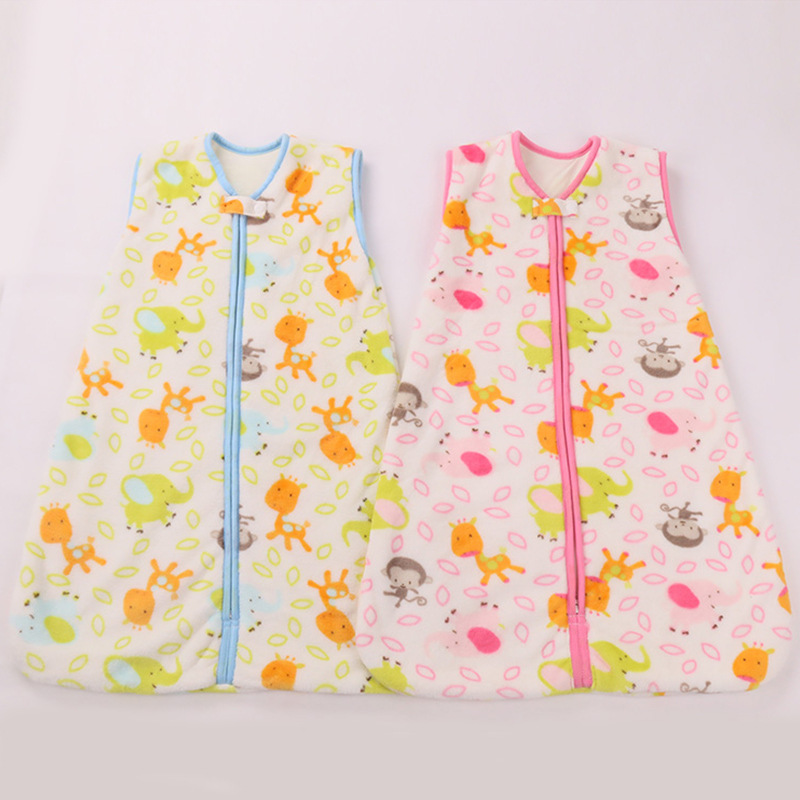 Pink Sleeping Bag Baby Flannel Sleeveless Cartoon Pattern Newborn Swaddle Spring, Summer and Autumn Baby Constant Temperature