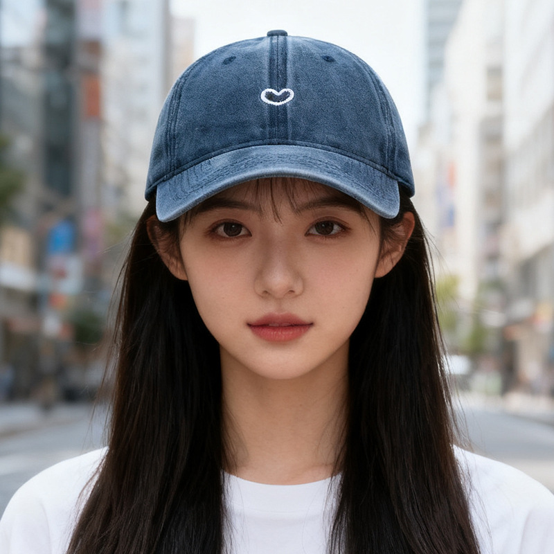 Washed Vintage Baseball Cap With Heart Embroidery For Men And Women_voghion.com