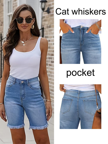 European and American Retro Streetwear High-Waisted Stretchy Hip-Lifting & Tummy-Slimming Trendy Cropped Jeans with Raw Hem and Irregular Design for Women