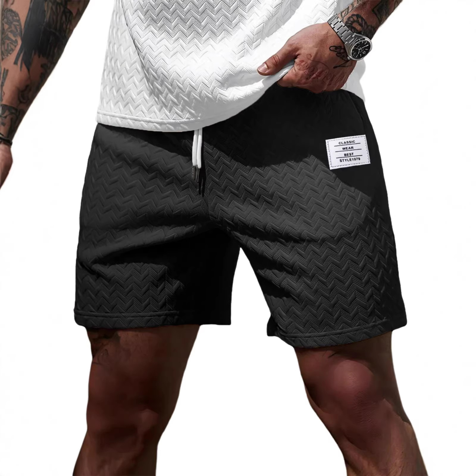 Men's Clothing Men's Summer Casual Shorts Loose Fit Solid Color Jacquard Fabric Drawstring Beach Pants Style For Formal & Casual_voghion.com