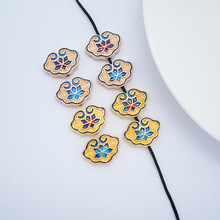 DIY合金滴油景泰蓝莲花串珠祥云莲花背云三通隔珠配件珐琅彩金属