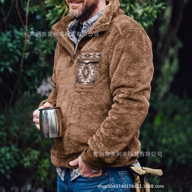 2021 AliExpress Amazon Cross-border Fall/Winter Men's European and American Leisure Flannel Plush Sweater Button Pocket Sweater 2021 AliExpress Amazon Cross-border Fall/Winter Men's European and American Leisure Flannel Plush Sweater Button Pocket Sweater