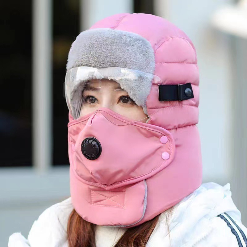 高级感冬季骑车涂鸦雷锋帽女士保暖防寒防风东北套头帽护耳护脖护|undefined
