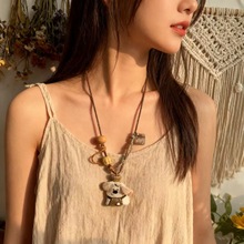 可爱小狗咖啡师项链调皮百搭女卫衣链小众设计编织颈链配饰毛衣链