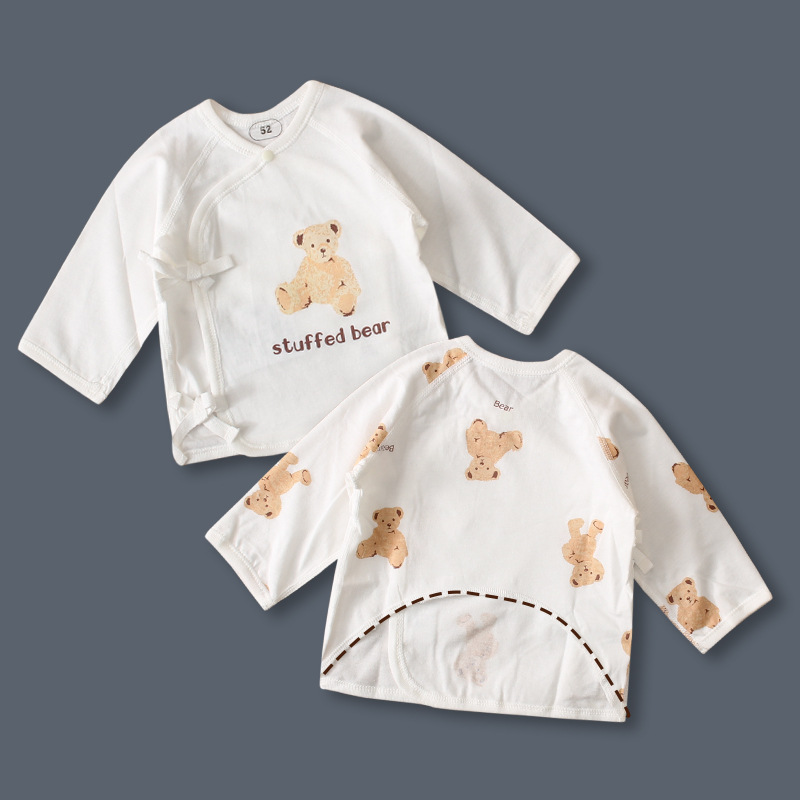 Newborn 100% Cotton Half Back Bodysuit for 0-3 Month Babies, All Cotton Skeletonless Belt Monastery Style Outfit for Newborns, Spring and Summer Thin