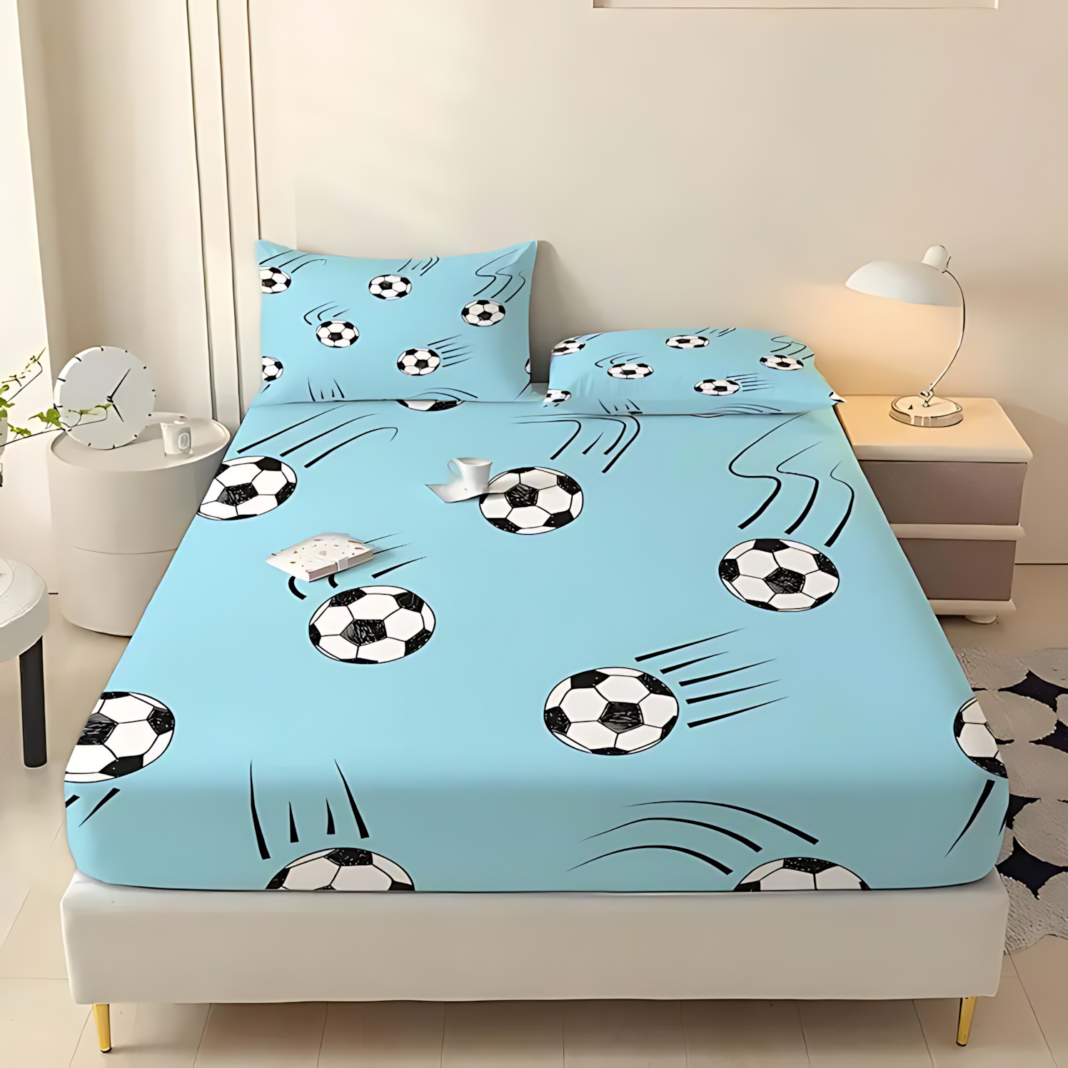 TEMU / JIT clásico de moda creativo fútbol HD impresión digital cama gaza pillow cover kit textil transfronterizo