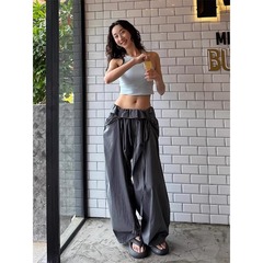 美式休闲裤女早秋跨境新款灰色宽松阔腿裤垂坠感直筒百搭长裤子潮