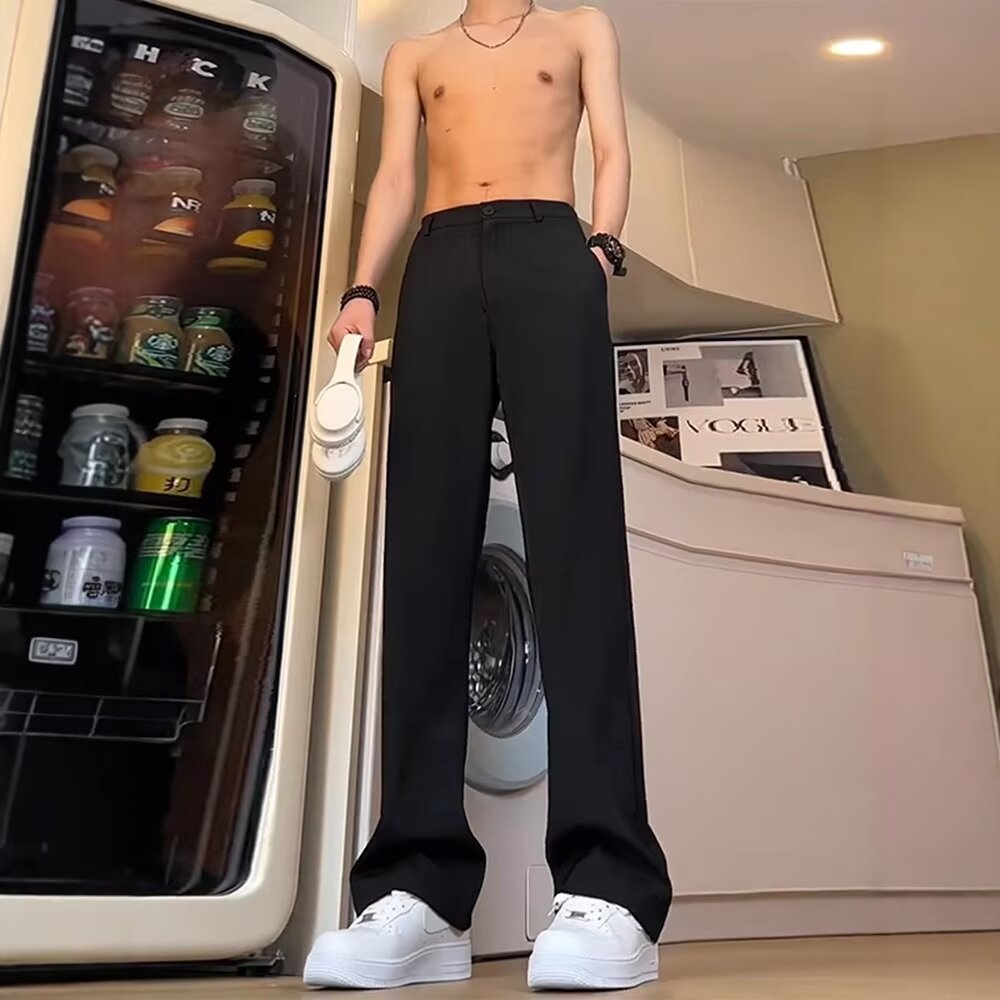 黑色直筒裤子男款秋天高腰显瘦弯刀微喇西裤垂感高级感休闲西装裤