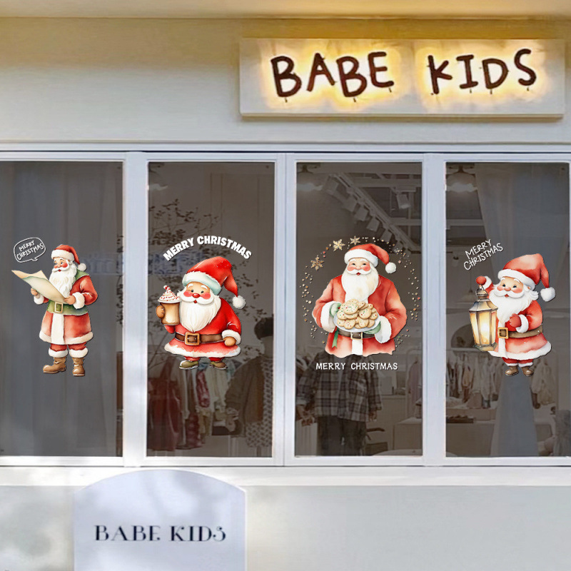 2026新年圣诞节橱窗玻璃装饰布置贴纸双面UV静电窗花窗贴门贴可爱