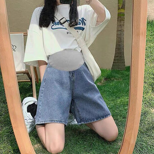 Summer thin pregnant women's denim shorts special fat plus fat plus size 220kg loose pregnant women's belly pants pants