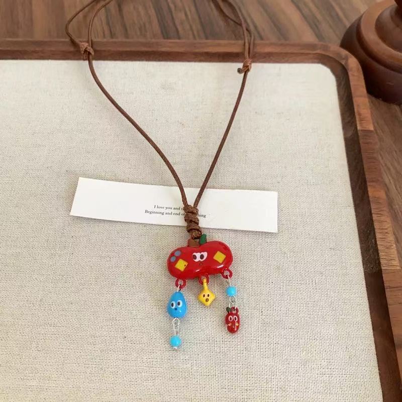 ドーパミンカラーアップル織りネックレスレディース新しいかわいいロングペンダントアクセサリーパーソナライズされた多用途ネックレス|undefined
