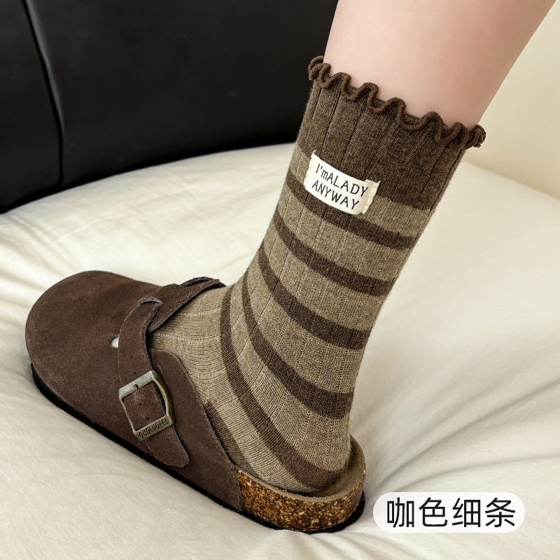 袜子女中筒棉袜秋季ins潮木耳边条纹韩系百搭堆堆袜诸暨袜子批发|undefined