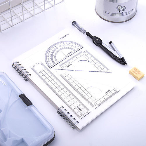 Effective compass set metal plastic drawing tools student exam compass triangle ruler office stationery