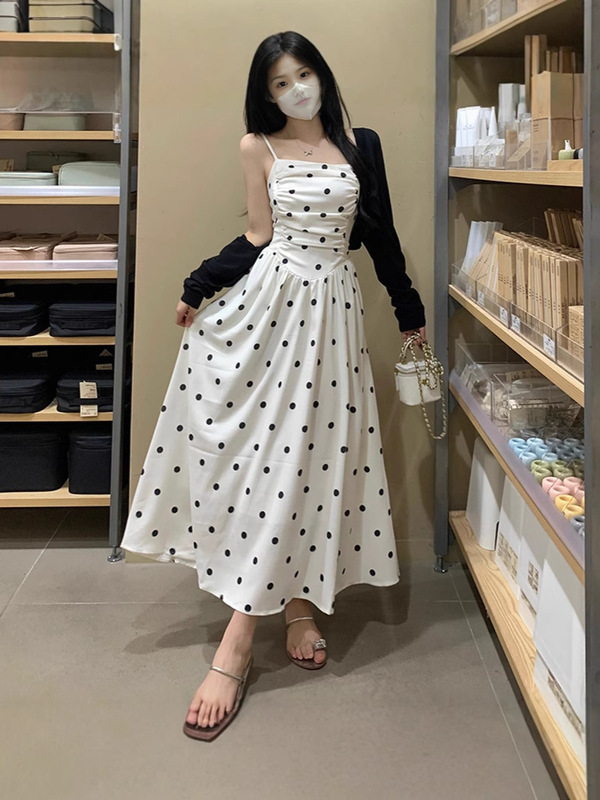 惊艳炸街两件套2025春秋季新款波点连衣裙长袖开衫套装女大码代发|undefined