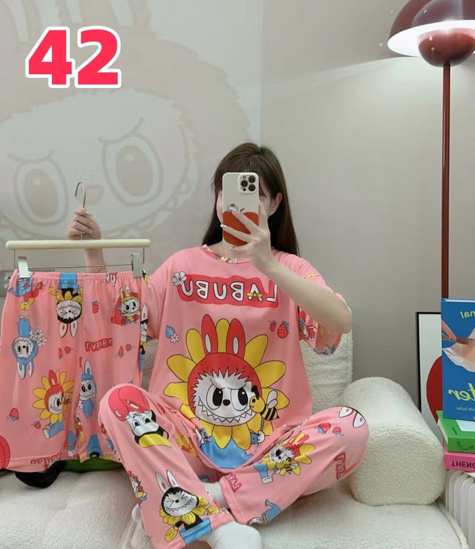 睡衣女夏季新款卡通三件套可爱简约休闲圆领家居服套装可外穿|undefined