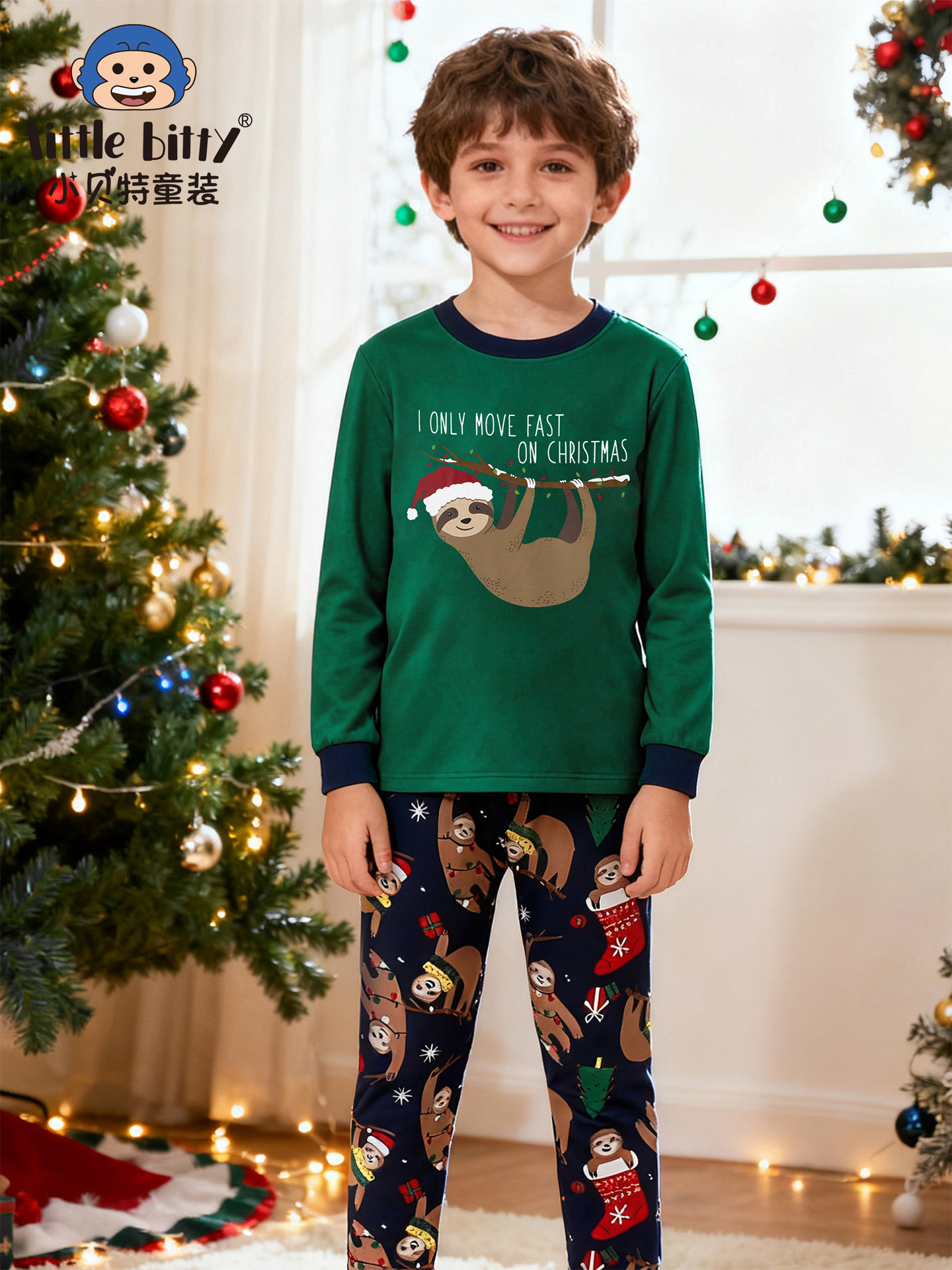 Cross-Border Children's Clothing 25 Autumn and Winter Children's Suits European and American Style Christmas Printed Tight-Fitting Home Clothes Pajamas Wholesale