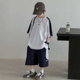 男童夏季短袖套装帅气运动儿童夏款休闲两件套2026新款大童装夏装