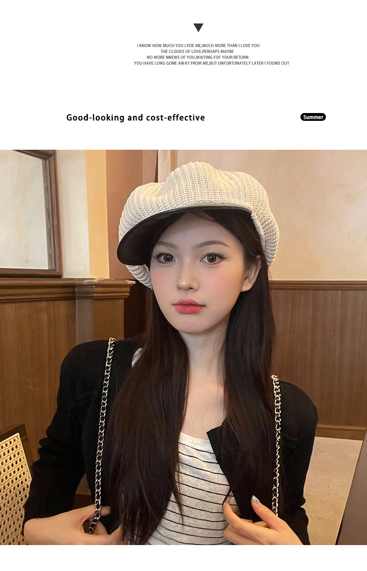 Beige Knitted Beret For Women Breathable Summer Painter Hat_voghion.com