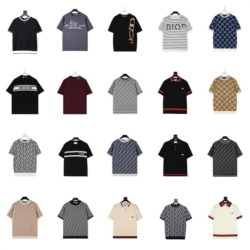 Cross-Border·Authentic Version·Dior·Gucci·Prada·Fendi Jacquard Full Print Knitted Short Sleeve Unisex Polo Shirt