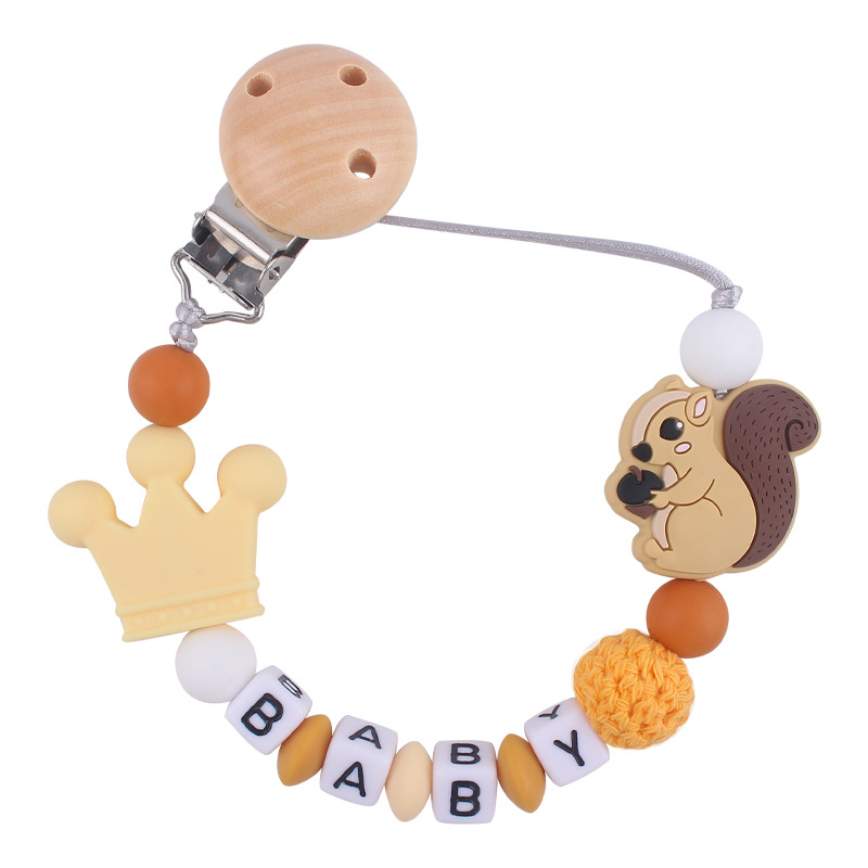 Nuevo bebé de dibujos animados animal ardilla pequeña mordedor creativo bebé DIY mordedura molar Cadena de pezón cadena anti-caída