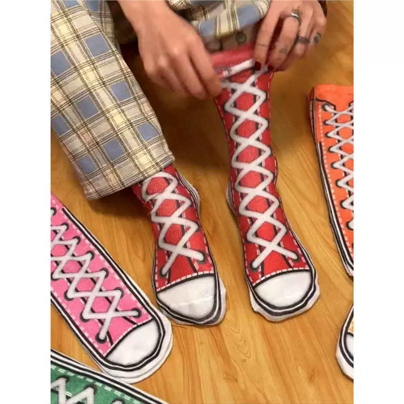 TikTok, хлопковый полу-сезон носки, тапочки, до середины голени, 3D