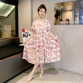 女童连衣裙夏装新款洋气儿童裙子夏季小女孩碎花泡泡袖公主裙中裙