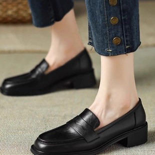 High-end British Style Loafers Women's 2025 Spring and Summer New Soft Sole Slip-on Small Leather Shoes Mid-heel Fashionable Single-layer Shoes
