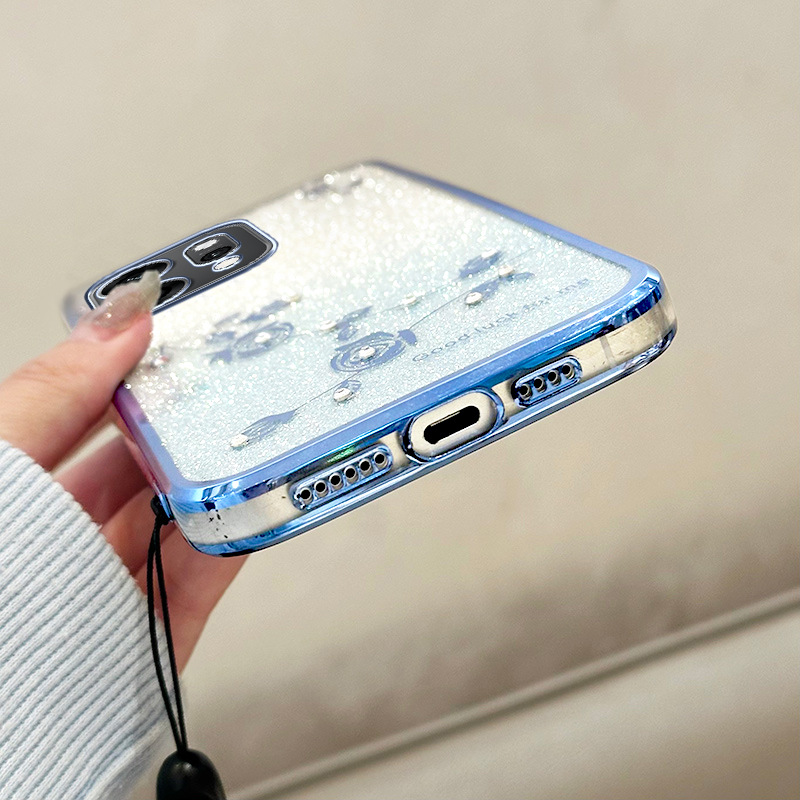 Suitable for Oppo Protector Case Gradient Immortal Flower Lanyard Mobile Phone Case Protective Cover Anti-Fall