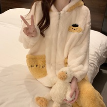 睡衣女冬天珊瑚绒法兰绒加绒加厚套装春秋季女士长袖家居服可外穿