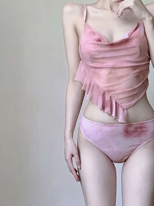 Traje de baño de malla dividida de tres piezas para mujer, sexy, delgado, que cubre el vientre, estilo puro, traje de baño de bikini conservador de alta gama