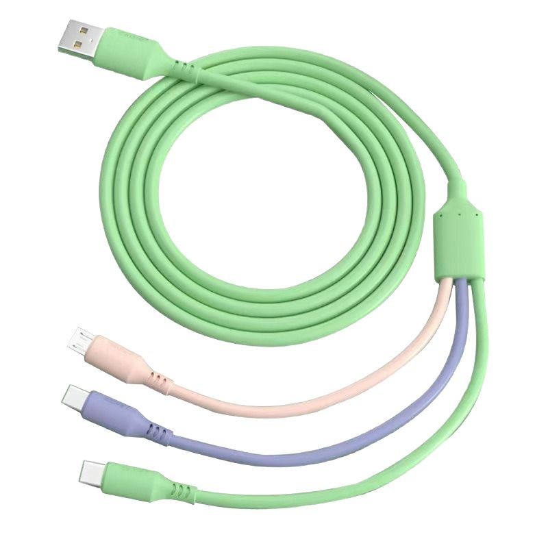 液態軟膠一拖三快充數據線適用於蘋果安卓type-c三合一手機充電線 5