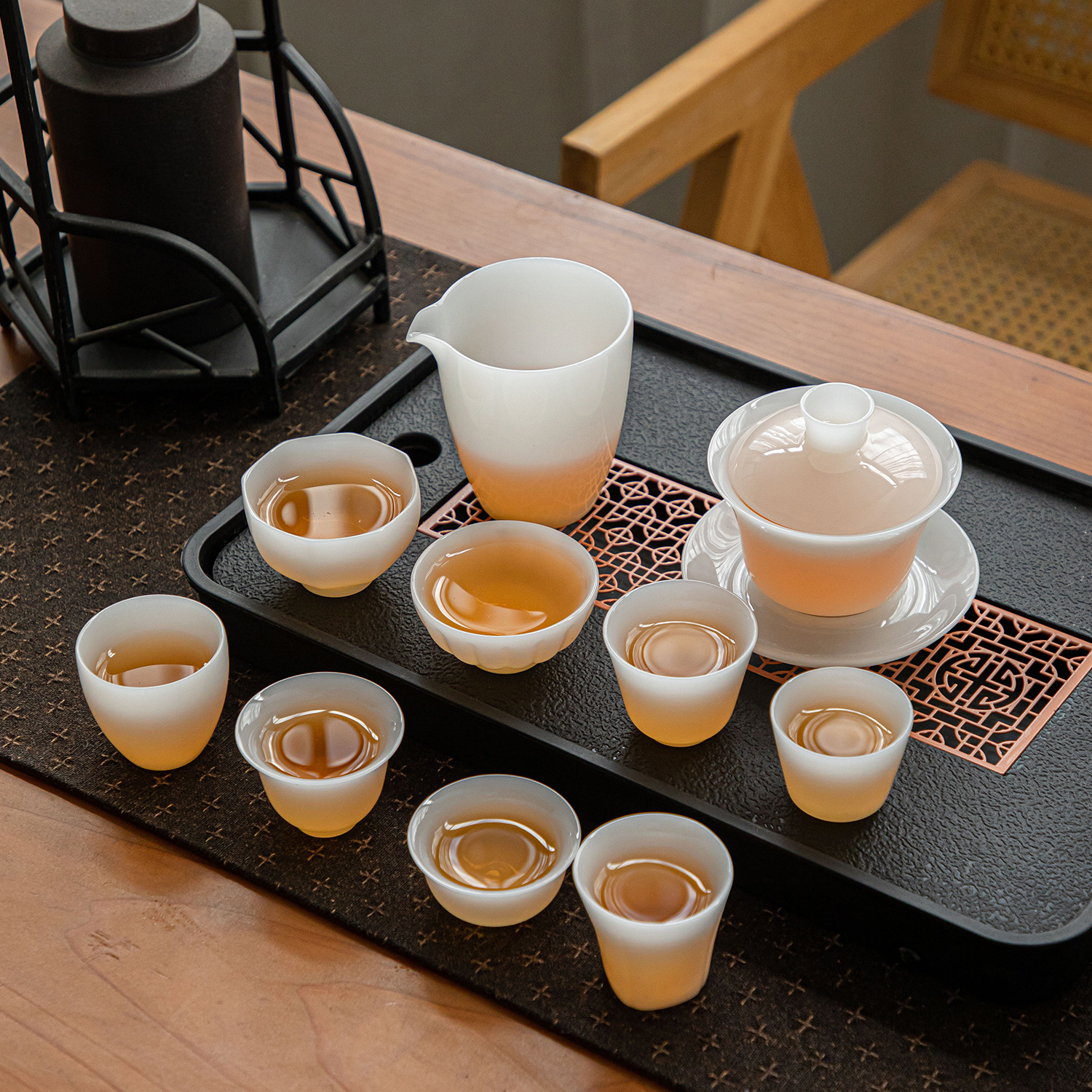 冰种玉瓷主人杯单杯薄胎功夫茶杯璞玉茶具品茗杯防烫陶瓷三才盖碗