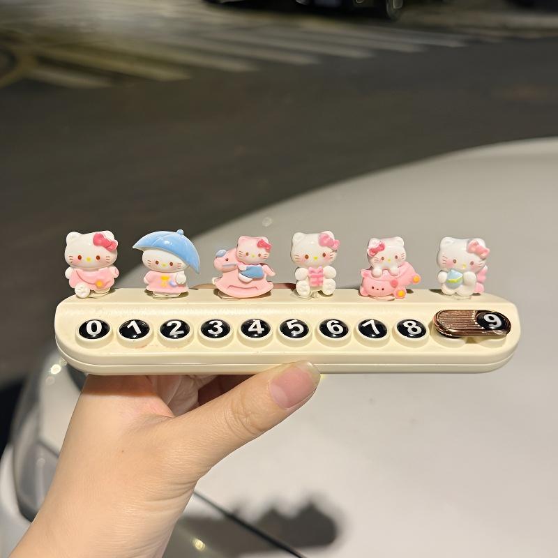 Kt Cat Car Temporary Parking Phone Number Plate Cute Sanrio Car Moving Phone Number Plate Car Interior Decoration Ornament