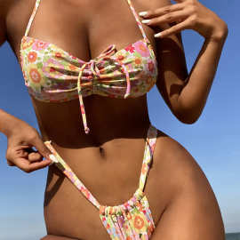 外贸跨境2023新款泳衣抽绳欧美性感分体比基尼女士游泳衣bikini